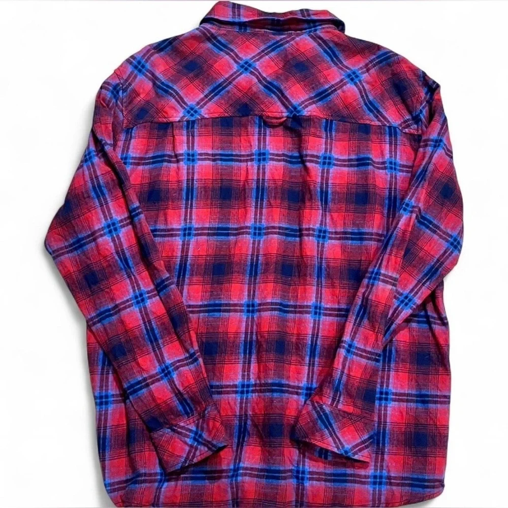 Hurley Men’s Red & Blue Plaid Flannel Shirt Size XL – Button Down Logo Casual